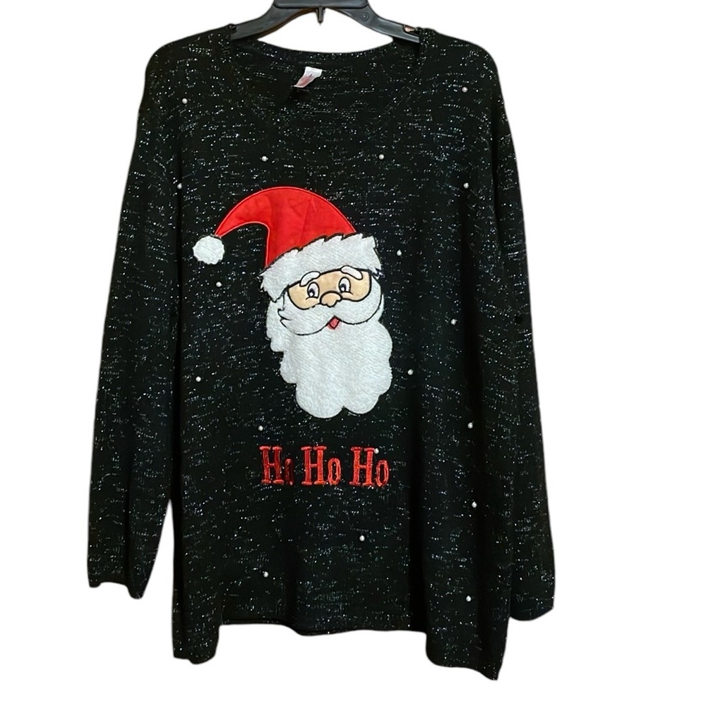 •CHRISTMAS•BLACK & SILVER "HO HO HO" SANTA CREWNECK SWEATER SIZE 3X